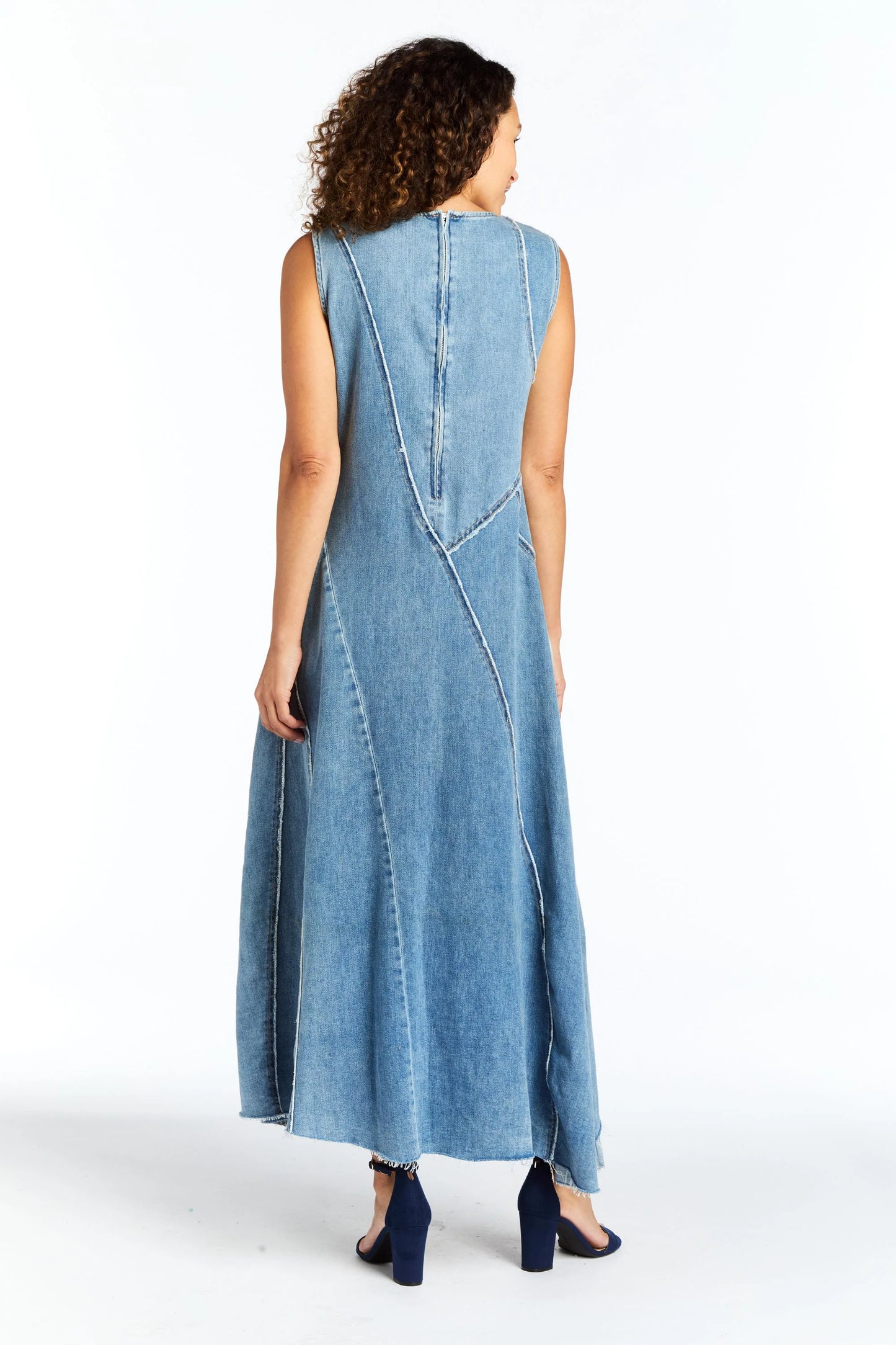 Diagonal Denim Paneled Maxi Dress