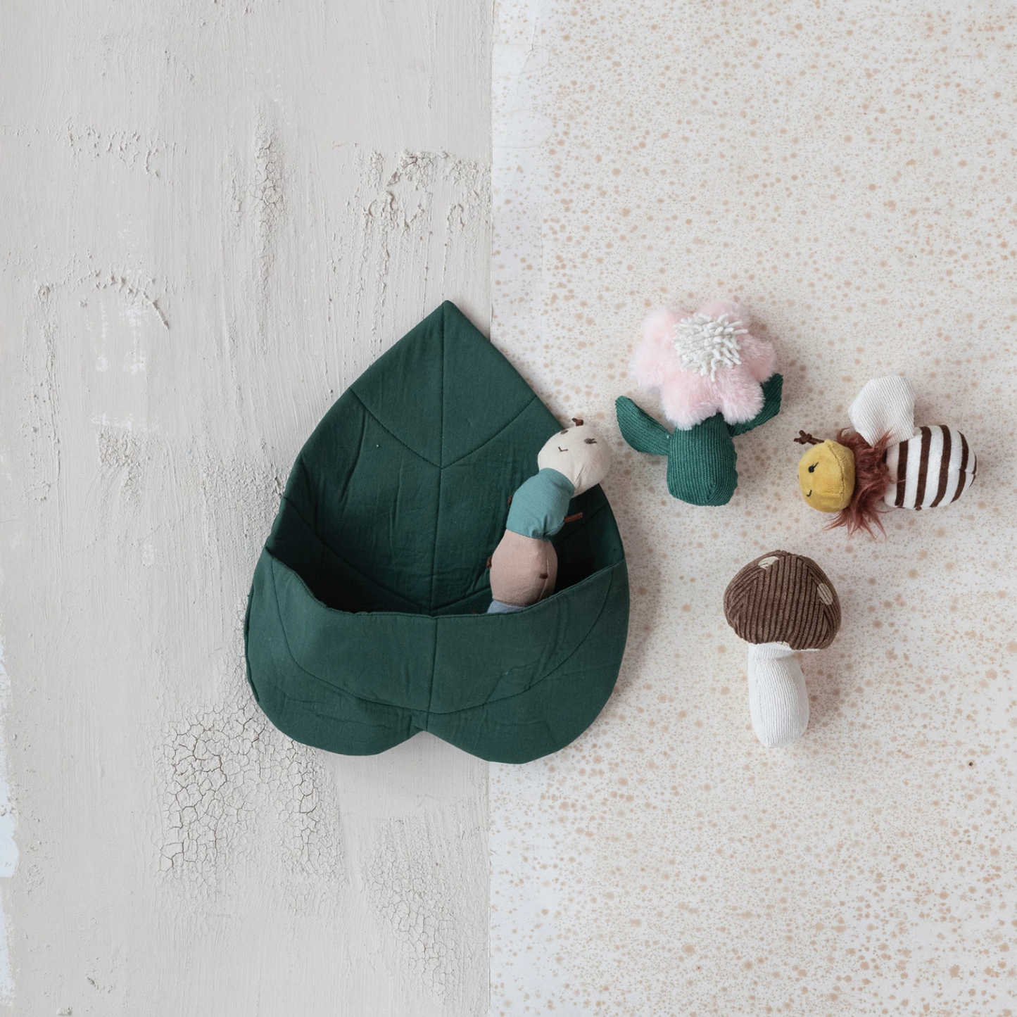 Fabric Leaf Pocket with Flower, Caterpillar, Bee, & Mushroom Set