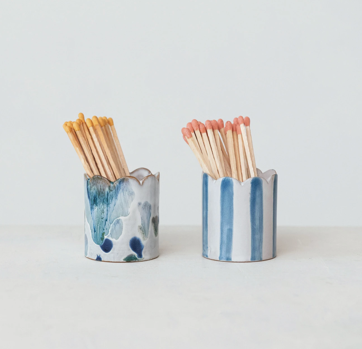 Mary Stoneware Match Holder w/ Striker Bottom