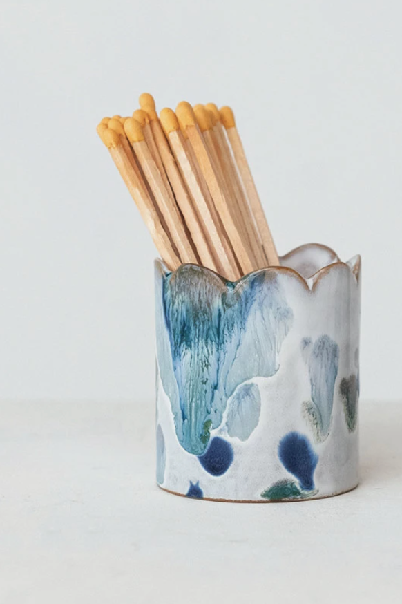 Mary Stoneware Match Holder w/ Striker Bottom