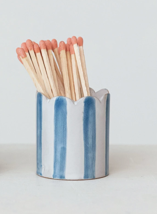 Mary Stoneware Match Holder w/ Striker Bottom
