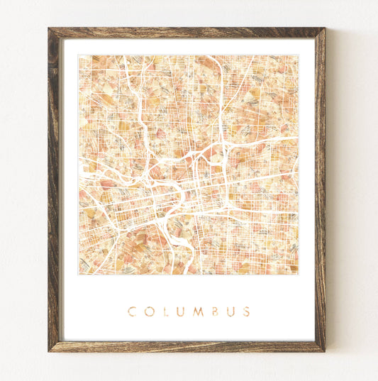 Columbus, Ohio Painted Map Art Print