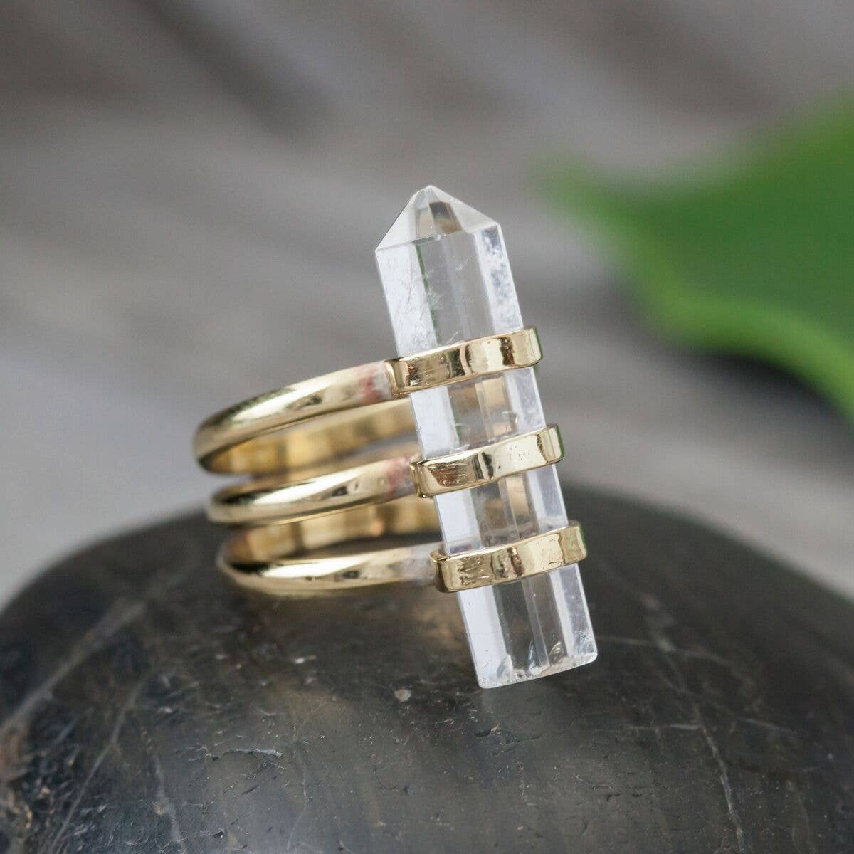 Brass Ring with Crystal Quartz Point