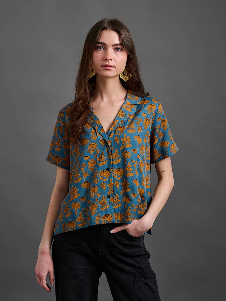 Camp Shirt - Teal Floral