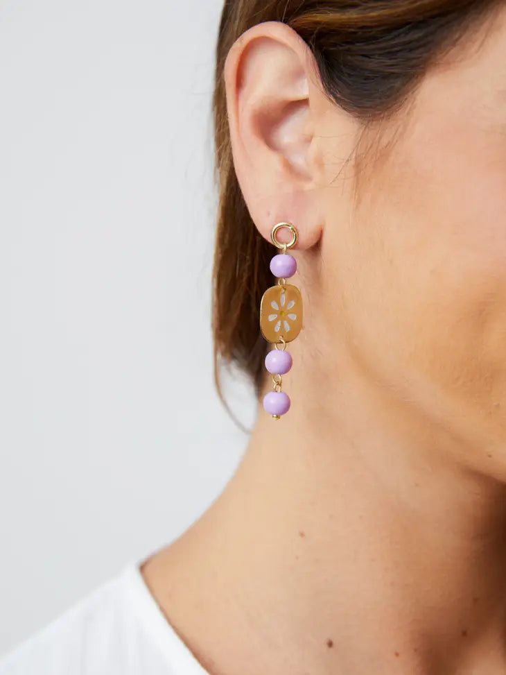 Painted Daisy Lavender Dangle Earrings