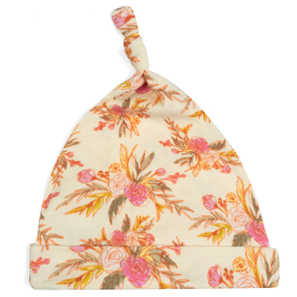Organic Cotton Knotted Beanie Hat- Vintage Floral