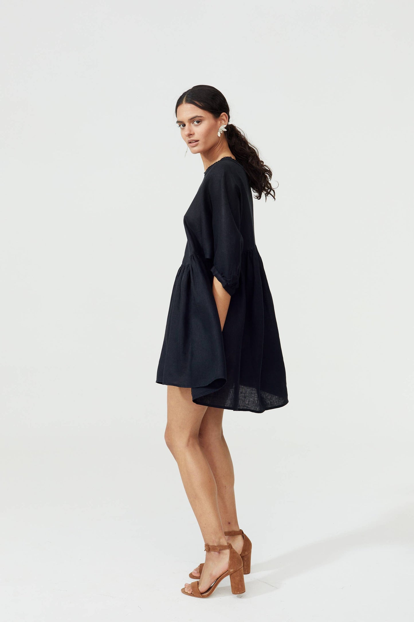 Organic Linen Black Alcala Dress