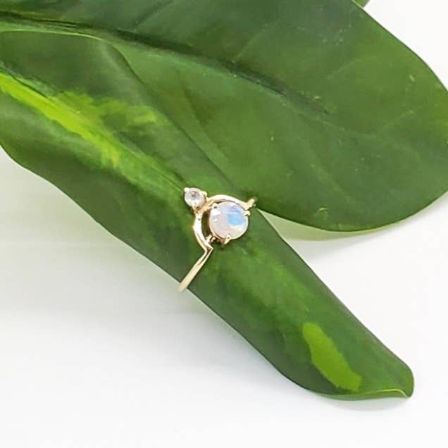 Brass Cradled Moonstone Ring