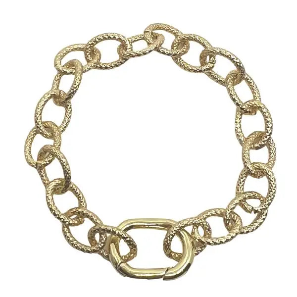 Textured Oval Link Bracelet with Gold Filled Carabiner