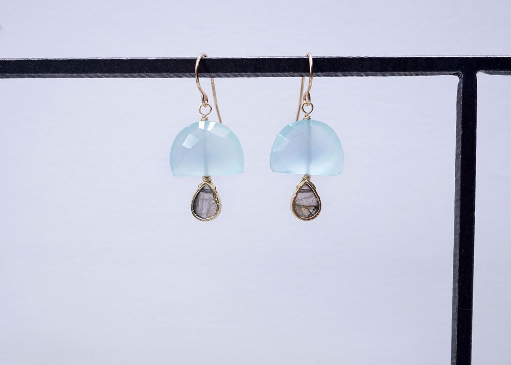 Chalcedony Half Moon with Labradorite Earring