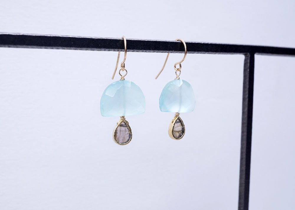 Chalcedony Half Moon with Labradorite Earring