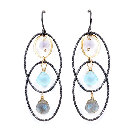 Textured Oval Chalcedony, Moonstone, & Labradorite Earring