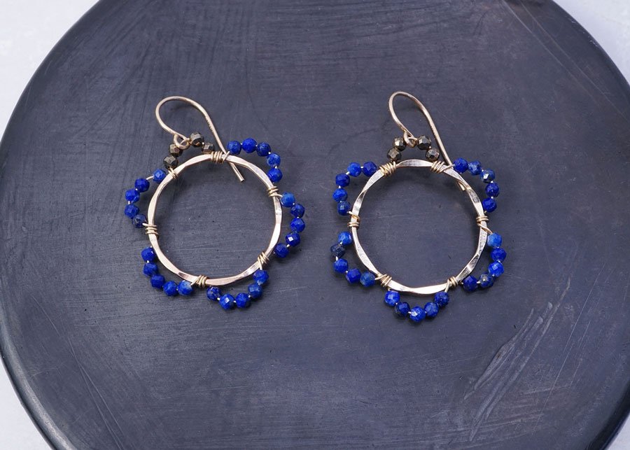 Lapis and Pyrite 14k Gold-Filled Circle Flower Earrings