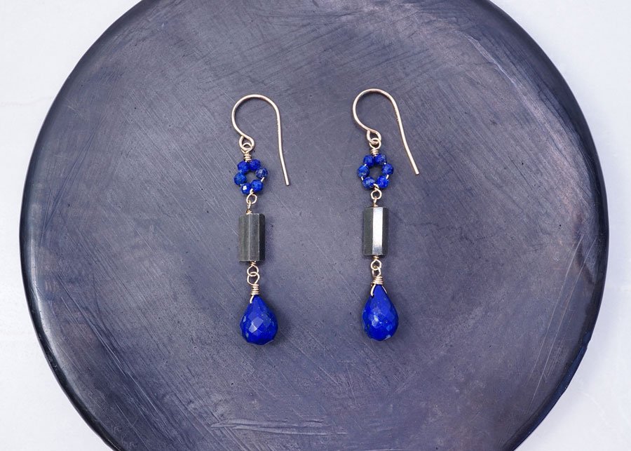 Lapis and Pyrite Tower Earrings