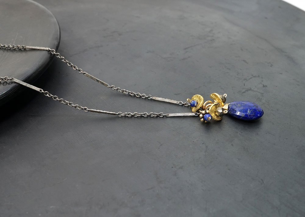 Lapis, Gold, Pyrite Small Cluster Necklace