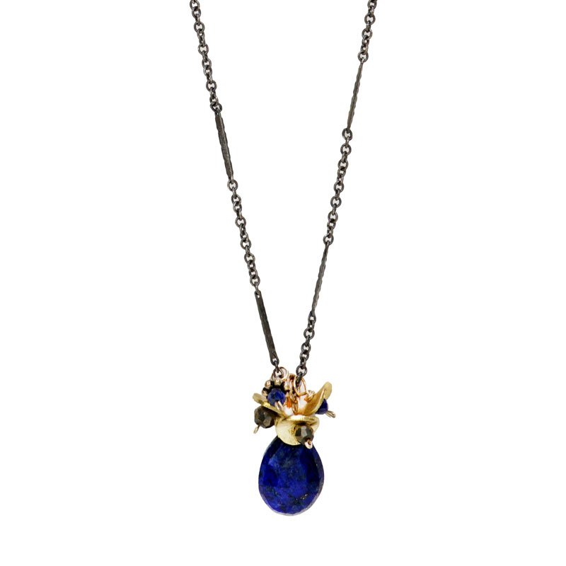 Lapis, Gold, Pyrite Small Cluster Necklace