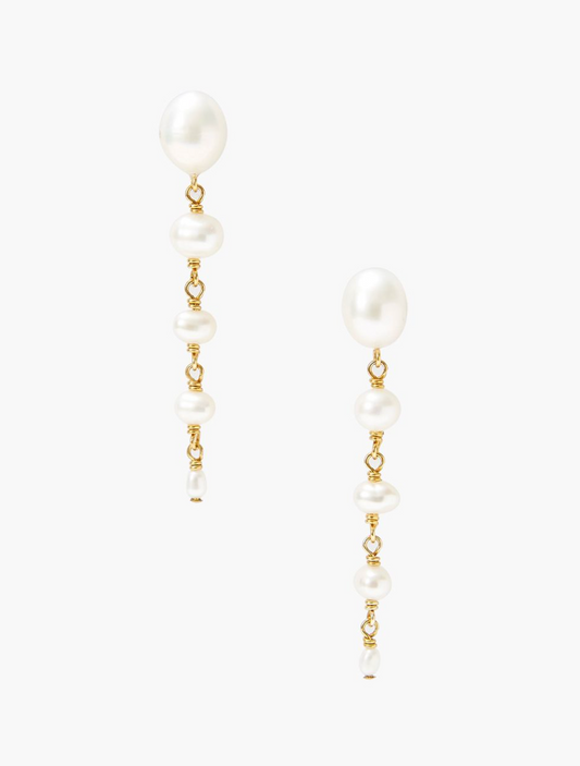 Graduated White Pearl Dangle Earrings