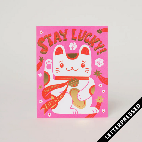 Stay Lucky Cat Letterpress Card