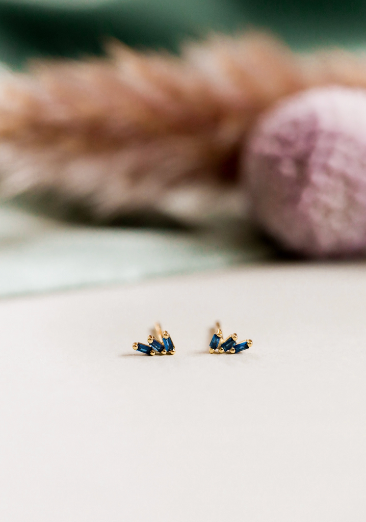 Sapphire Offset Trio Stack Earrings