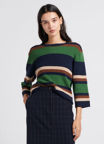 Blue Striped Rib Sweater