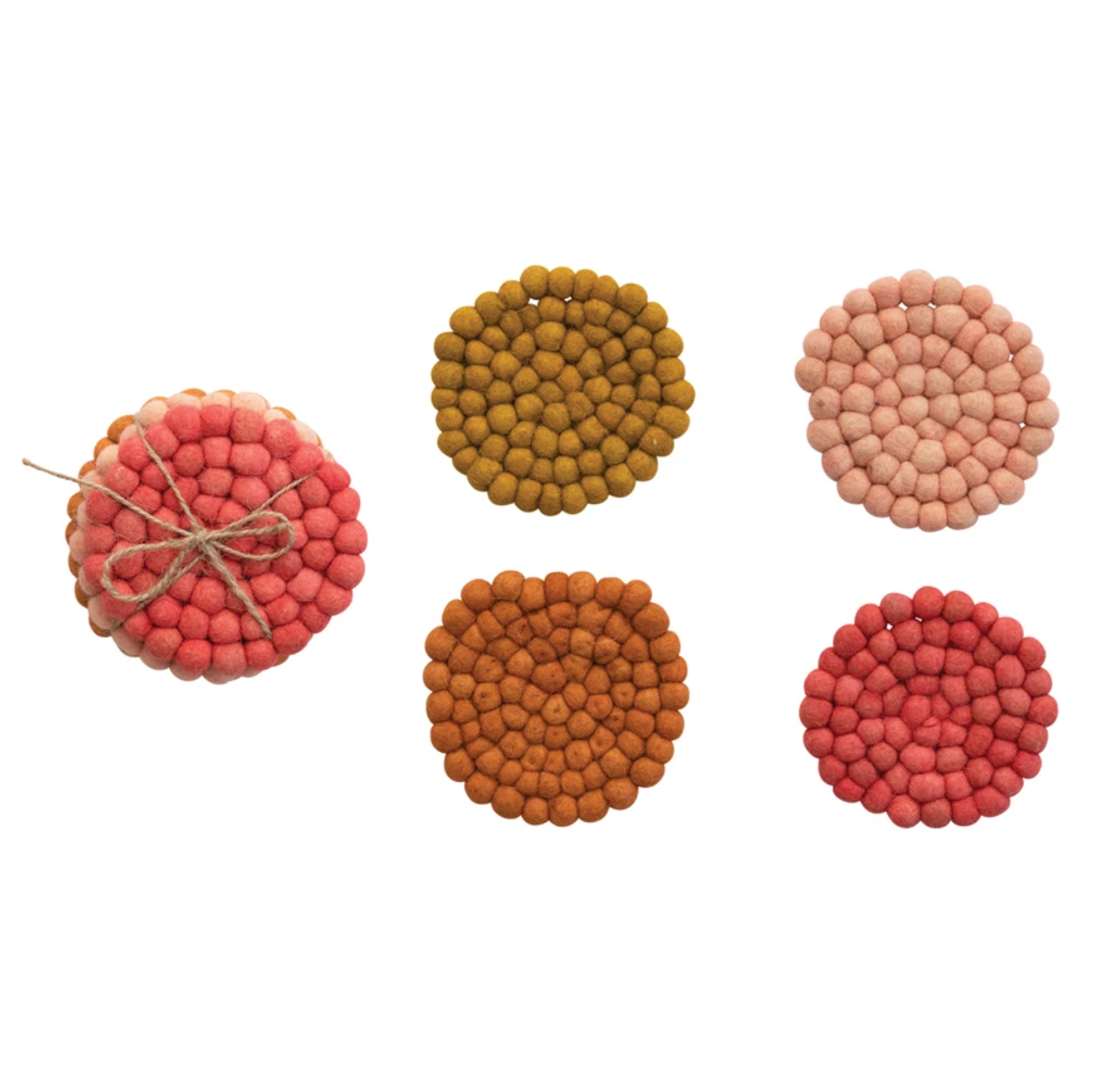 Set of 4 Handmade Wool Felt Ball Coasters