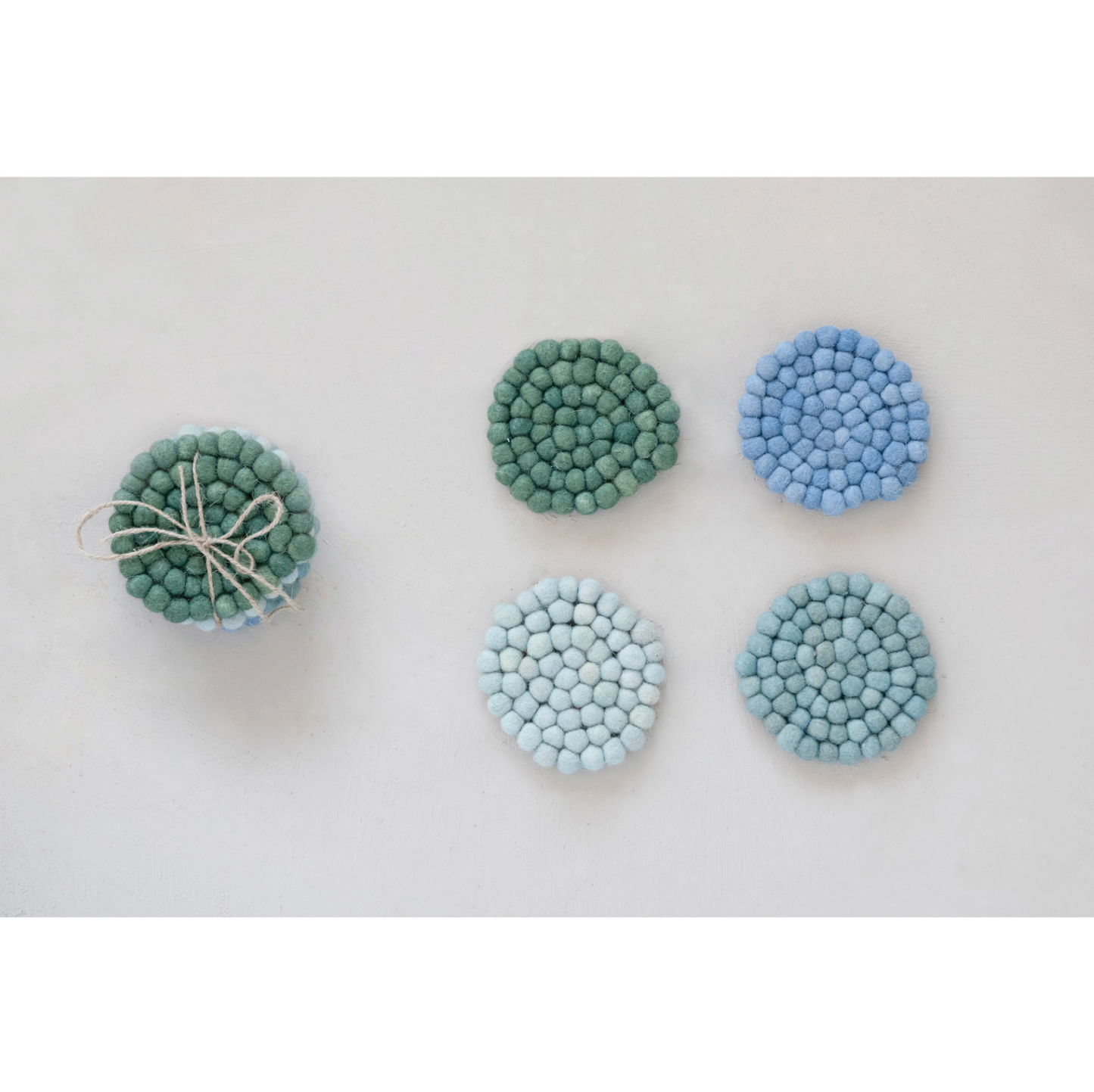 Set of 4 Handmade Wool Felt Ball Coasters