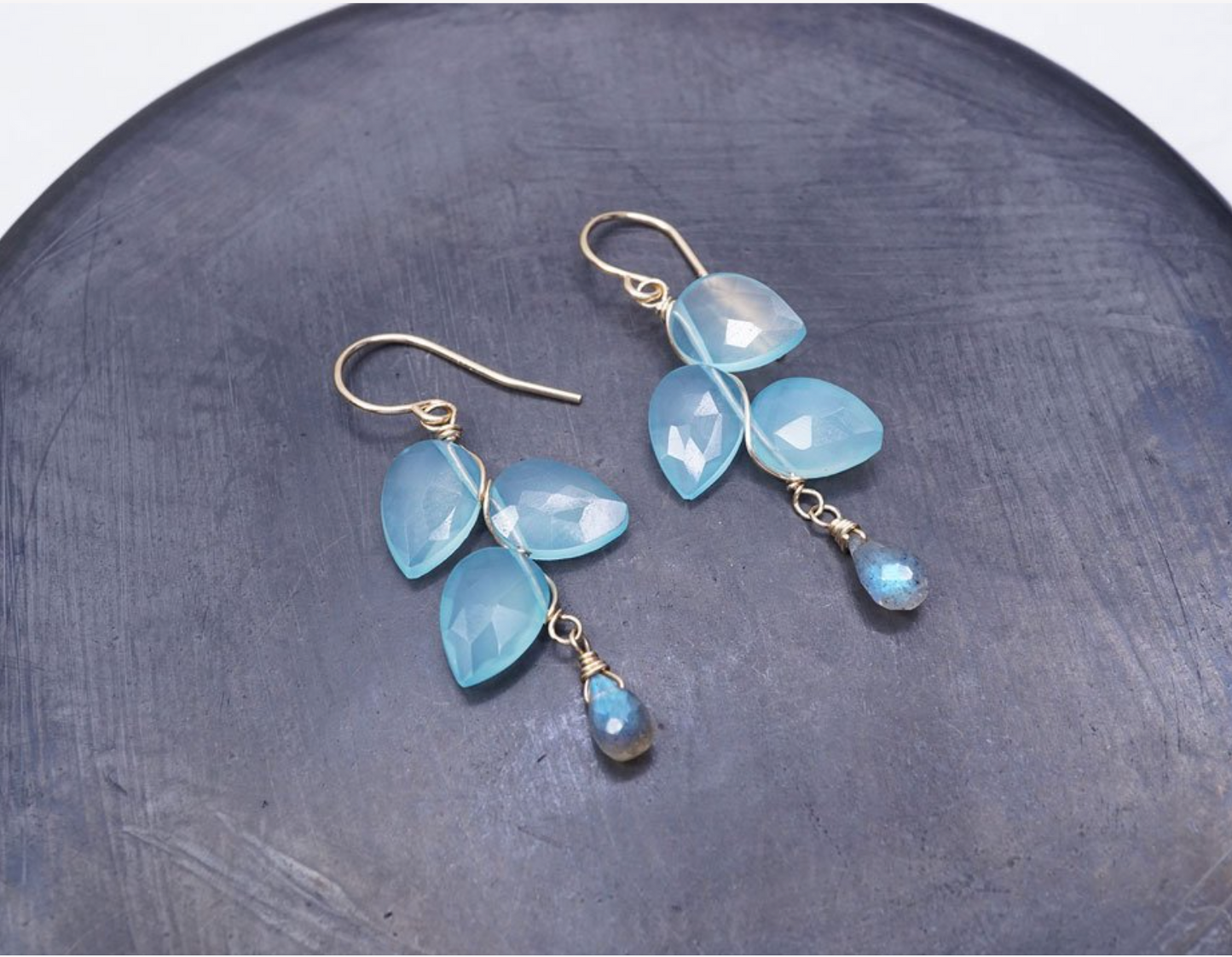 Chalcedony Petals with Labradorite Drop Earrings