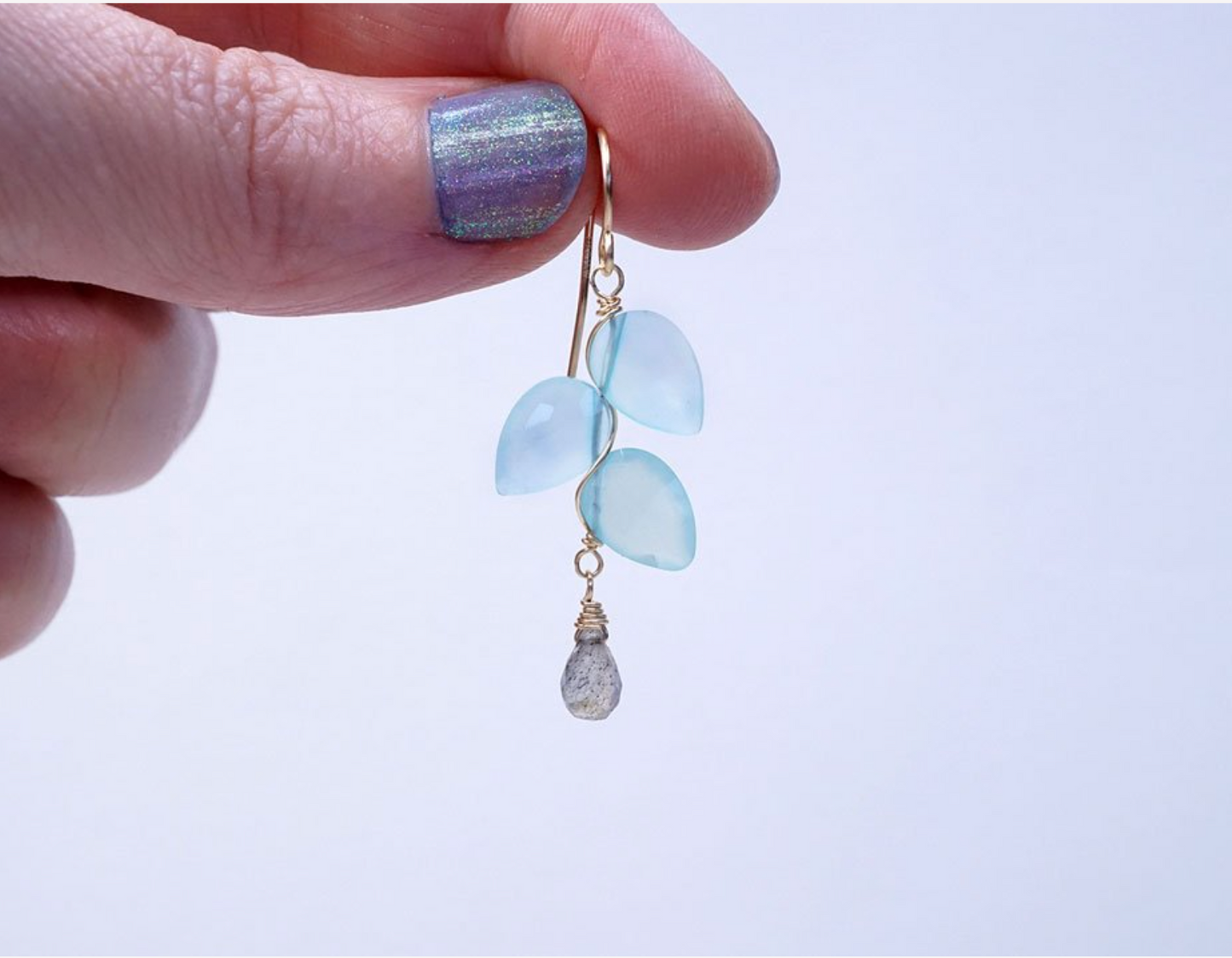 Chalcedony Petals with Labradorite Drop Earrings