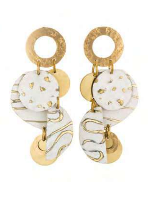 Handmade White Patterned Earrings