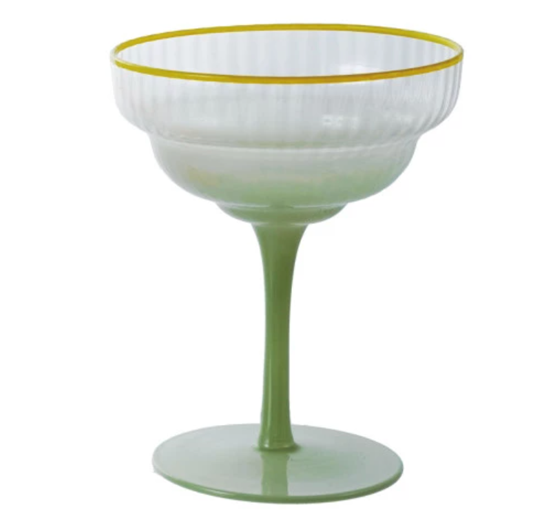 Ombre Fluted Coupe Glass w/ Colored Rim