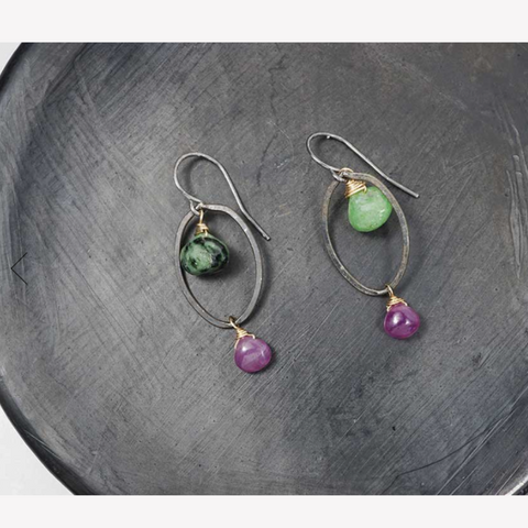Oxidized Silver Ovals with Ruby Zoisite & Star Ruby with 14k Gold-Filled Earrings