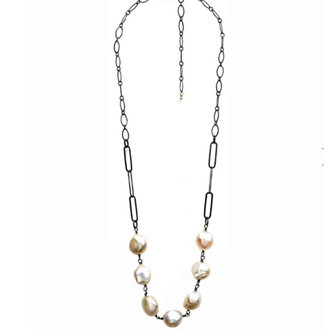 Large Pearls on Oval Chain Necklace