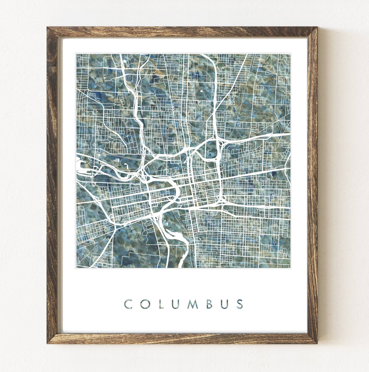 Columbus, Ohio Painted Map Art Print