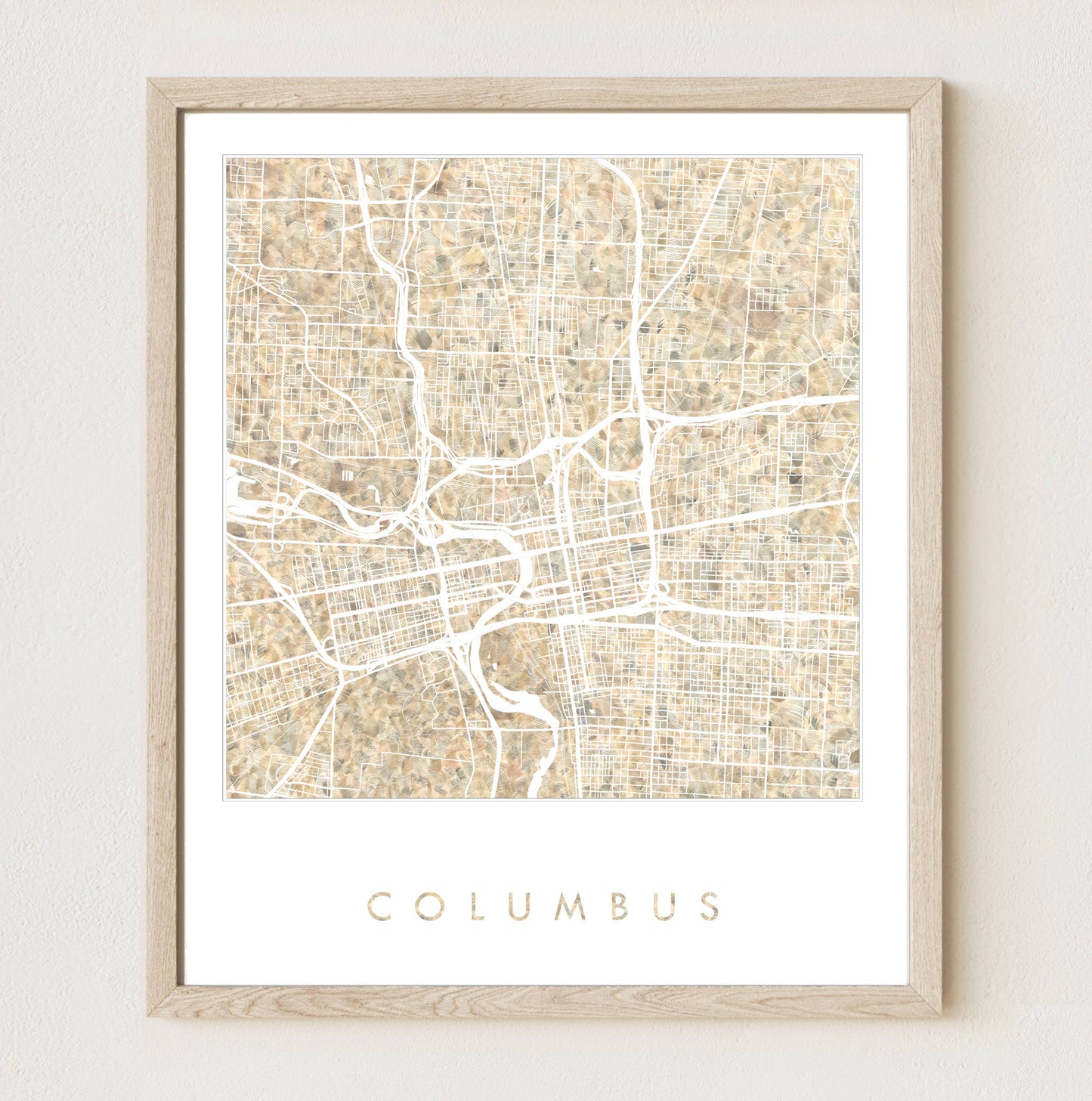 Columbus, Ohio Painted Map Art Print