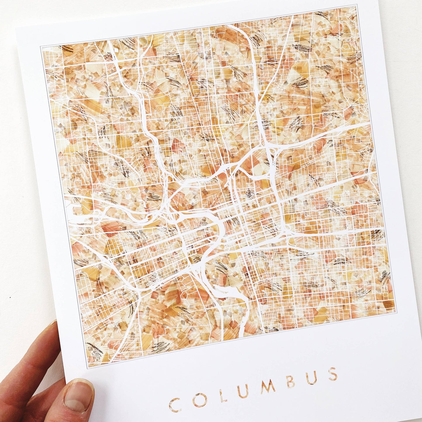 Columbus, Ohio Painted Map Art Print