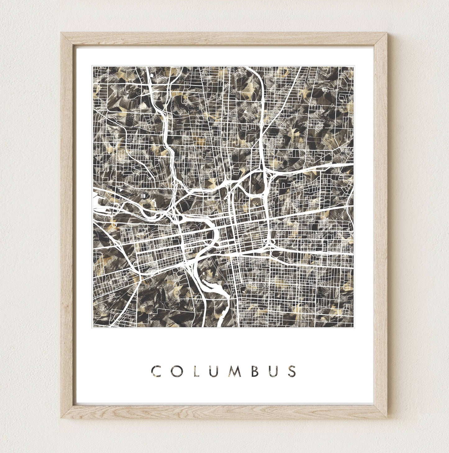 Columbus, Ohio Painted Map Art Print