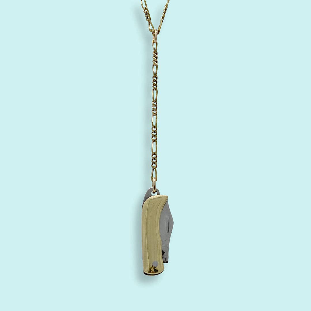 Long Y-drop Gold Knife Necklace