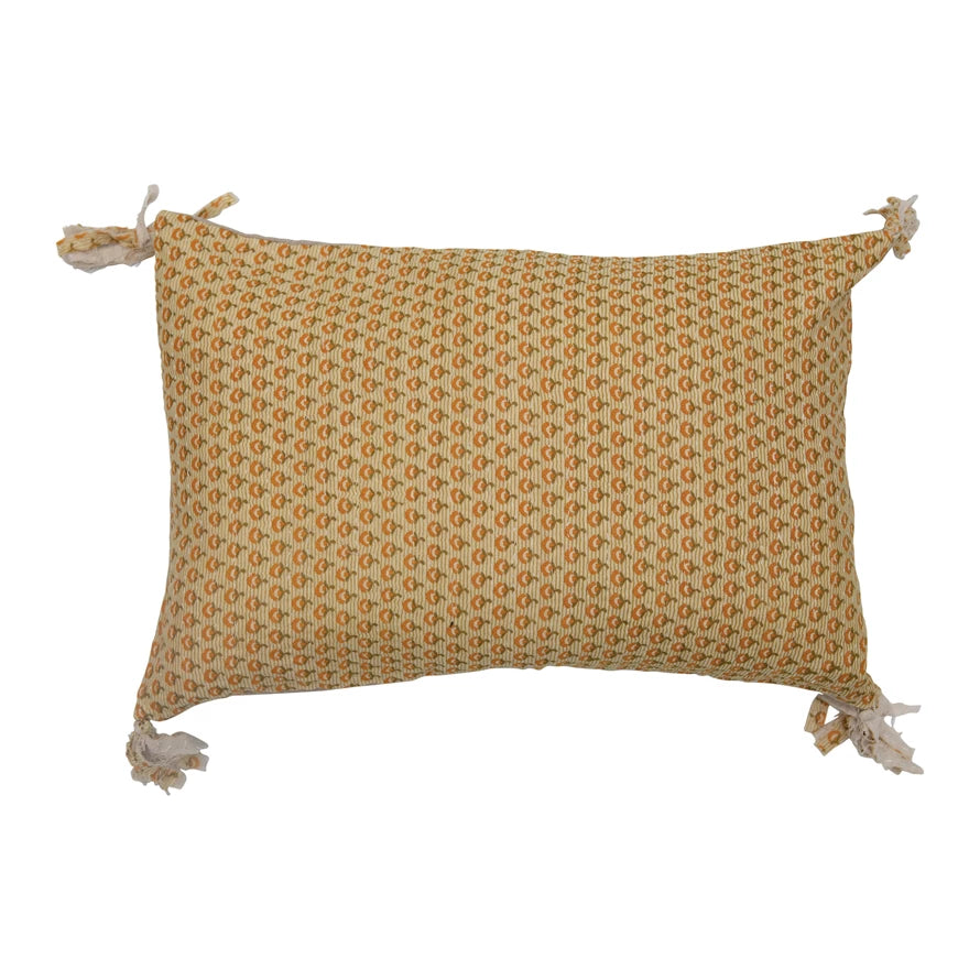 Aisha Cotton Printed Lumbar Pillow with Frayed Tassels