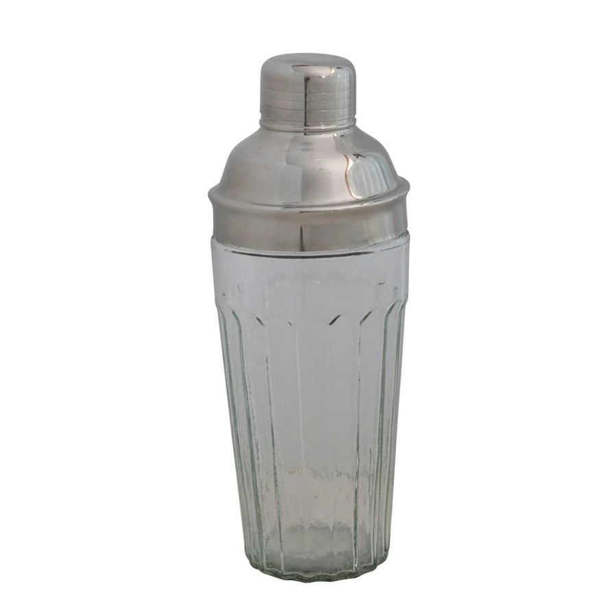 Vintage Glass Cocktail Shaker with Stainless Steel Top