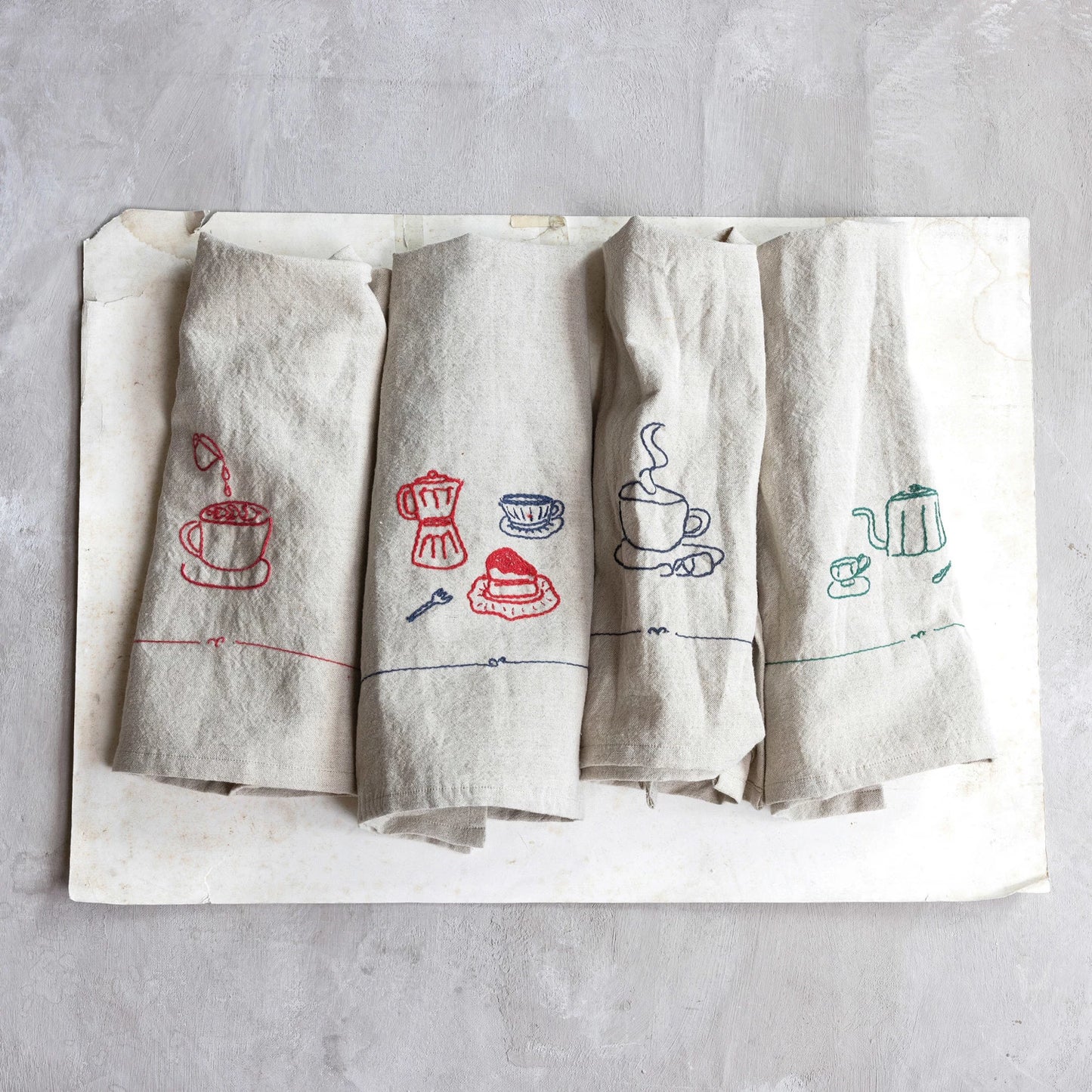 Bistro Embroidered Woven Linen & Cotton Tea Towels