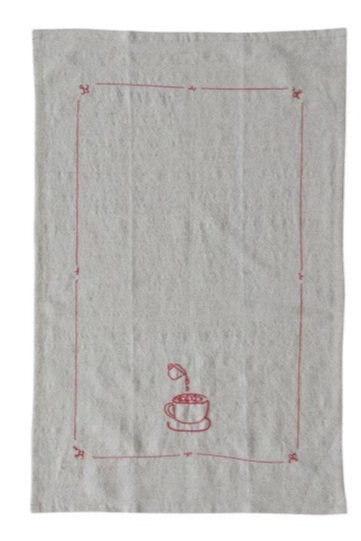 Bistro Embroidered Woven Linen & Cotton Tea Towels