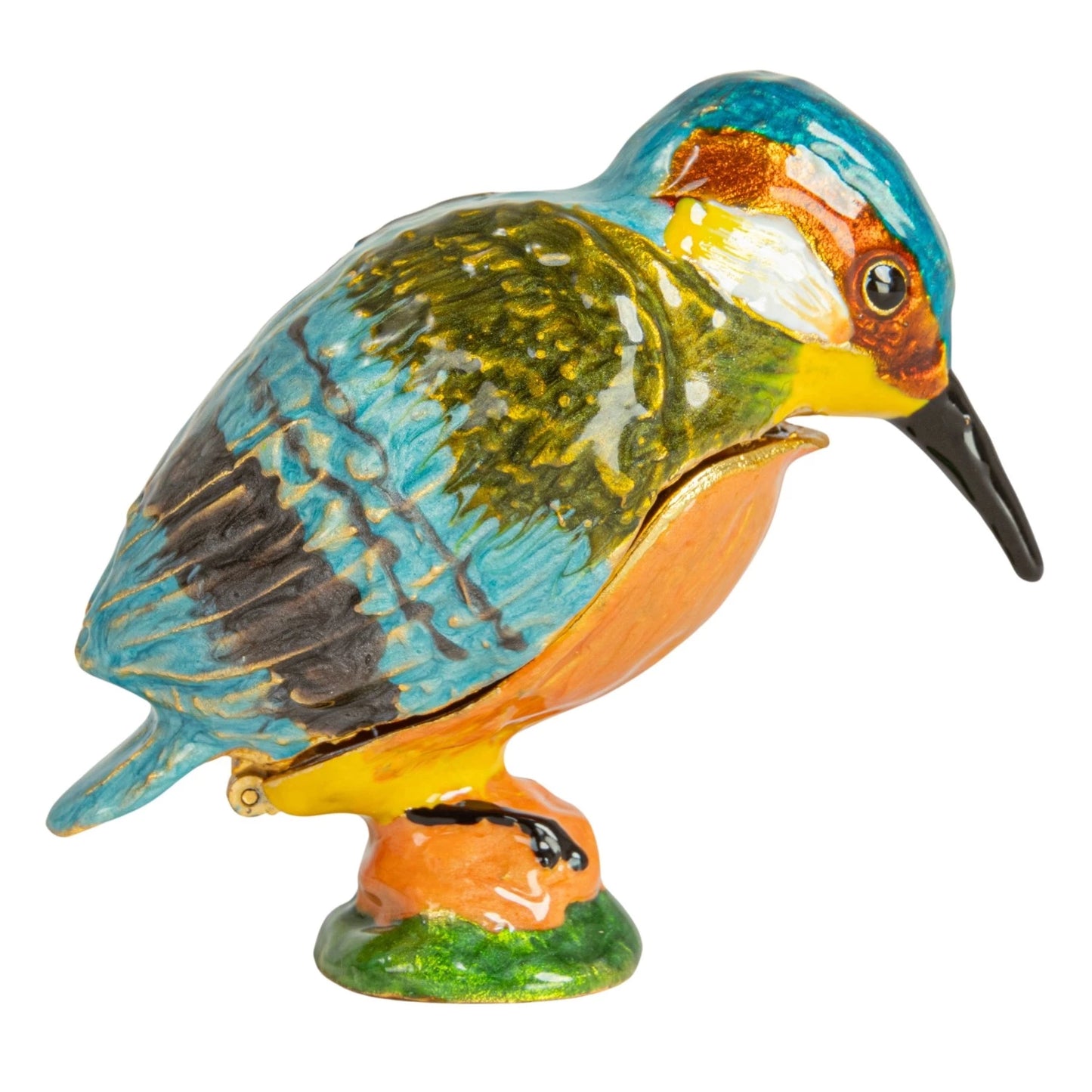 Enameled Metal Kingfisher Shaped Trinket Box