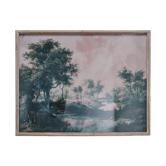 Wood Framed Glass Wall Landscape Decor