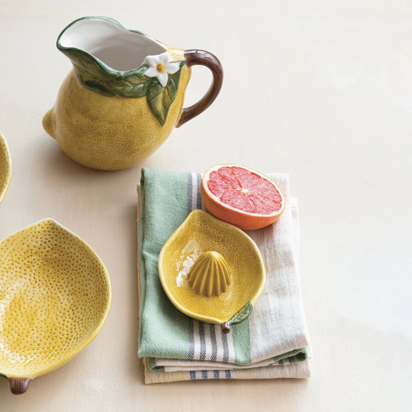 Hand-Painted Stoneware Lemon Shaped Juicer