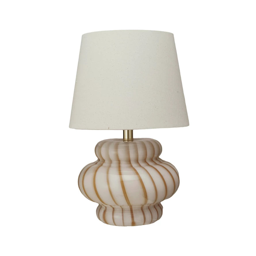 Paola Hand-Blown Art Glass Table Lamp w/ Stripes, Linen Shade & Inline Switch