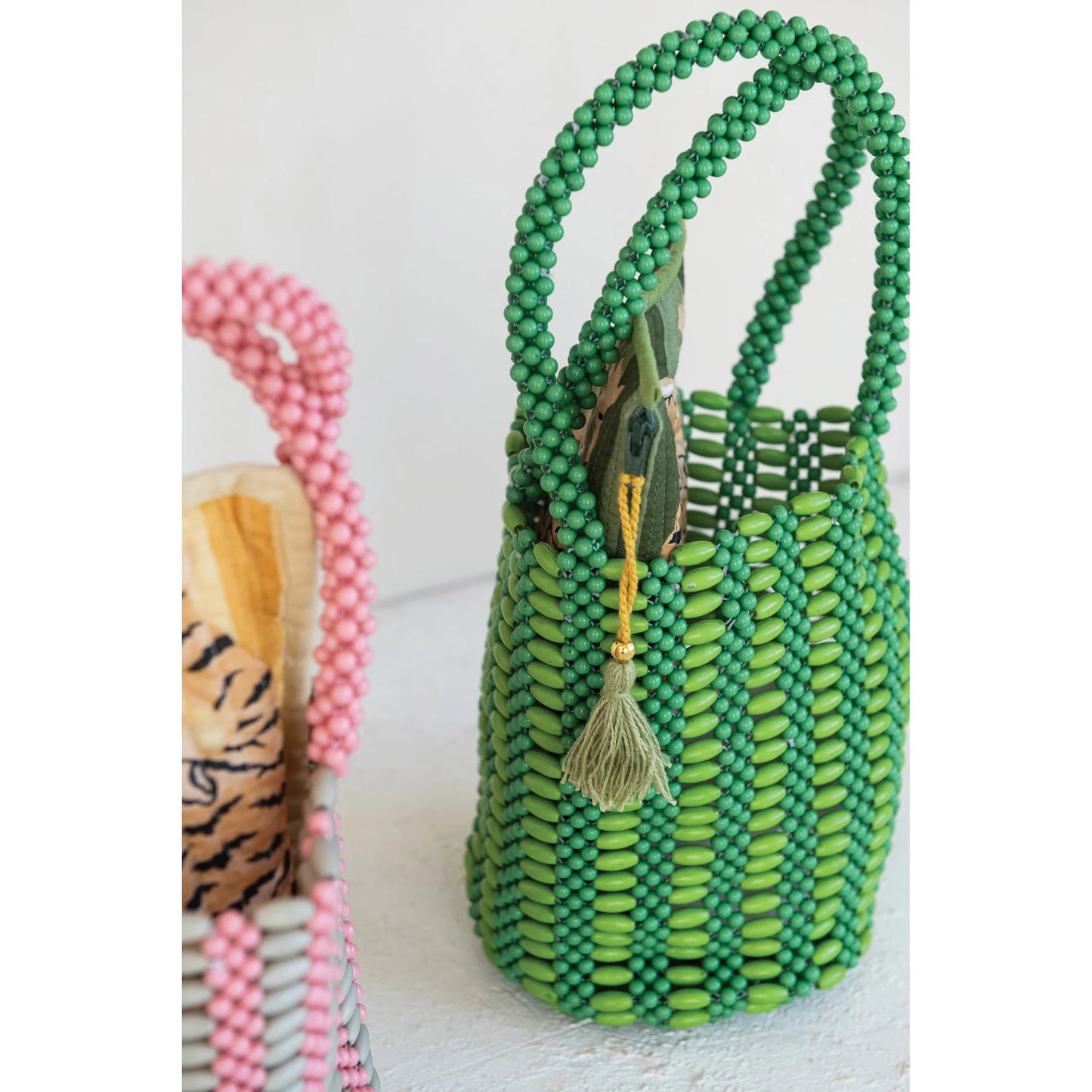 Abena Handmade Striped Beaded Tote