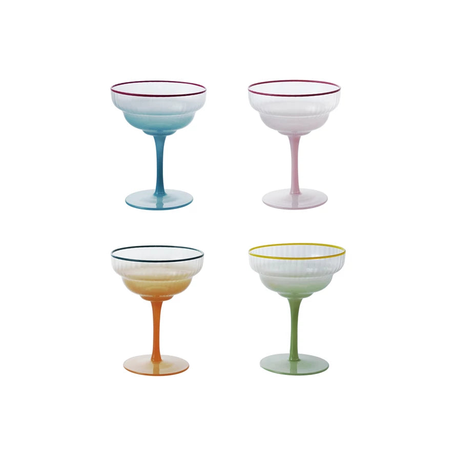 Ombre Fluted Coupe Glass w/ Colored Rim