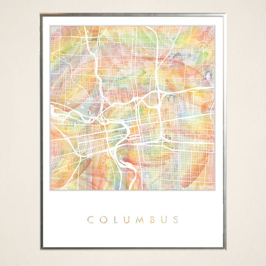 Columbus, Ohio Pride Rainbow Watercolor Map Art Print