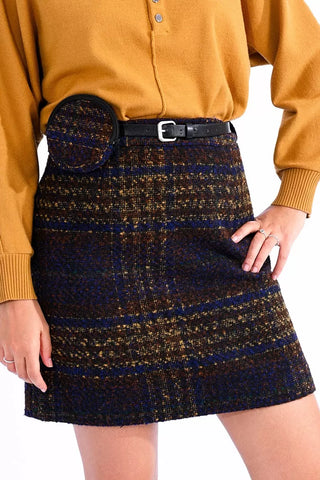 Asher Woven Plaid Skirt with Detachable Belt Bag