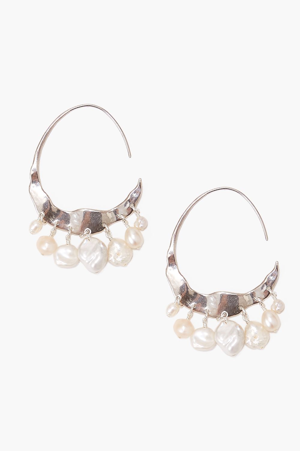 White Pearl Crescent Hoop Earrings